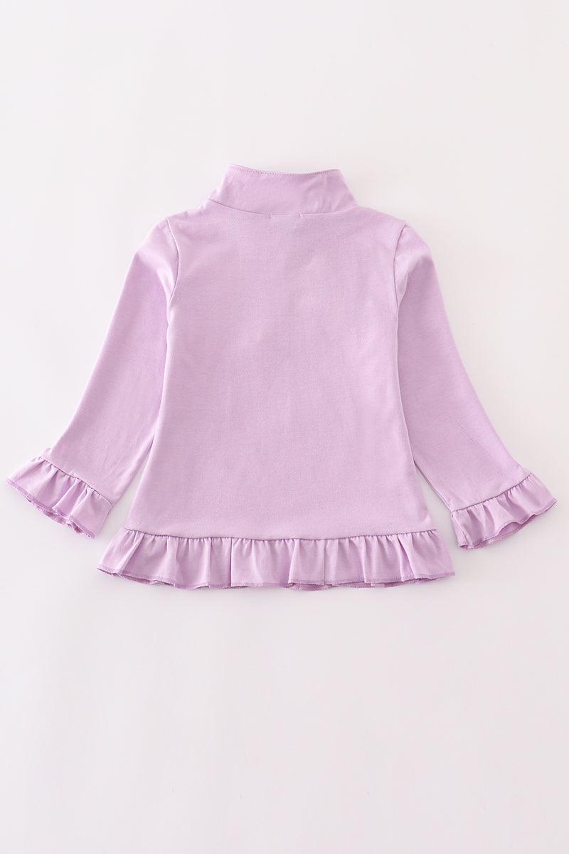 Purple character embroidery zip girl pullover