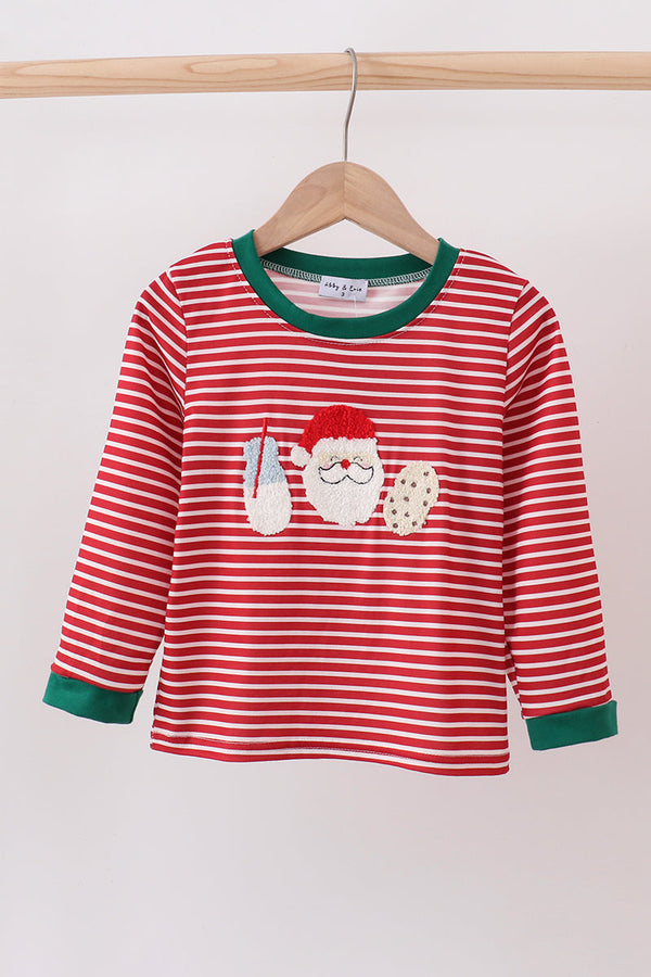 Red stripe santa milk biscuit french knot top