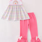 Rainbow pumpkin embroidery plaid girl set