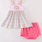 Rainbow pumpkin embroidery plaid baby girl set