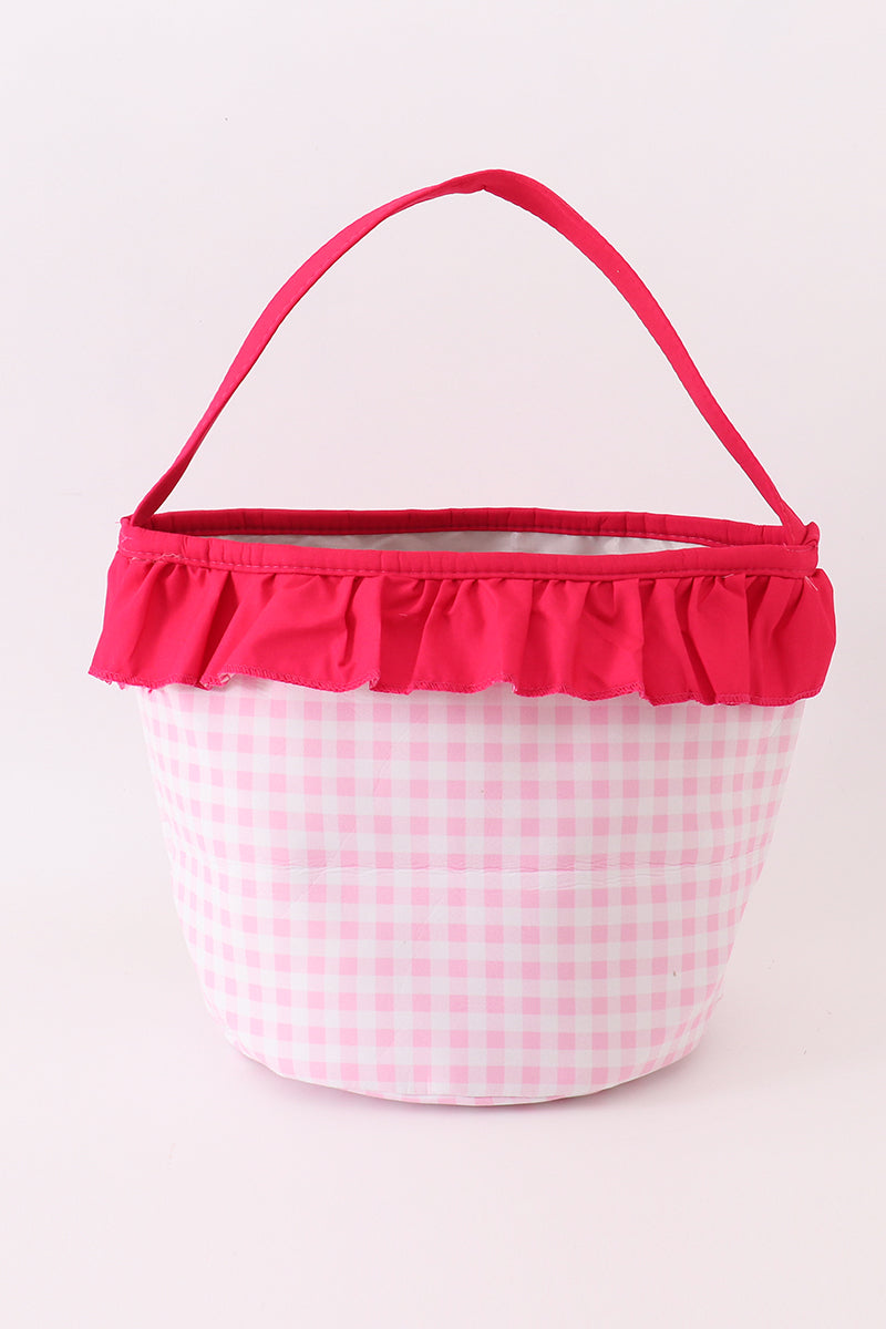 Pink halloween applique checkered ruffle candy bucket