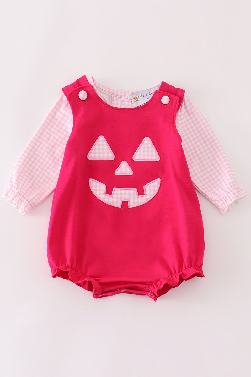 Pink checkered halloween applique baby bubble set