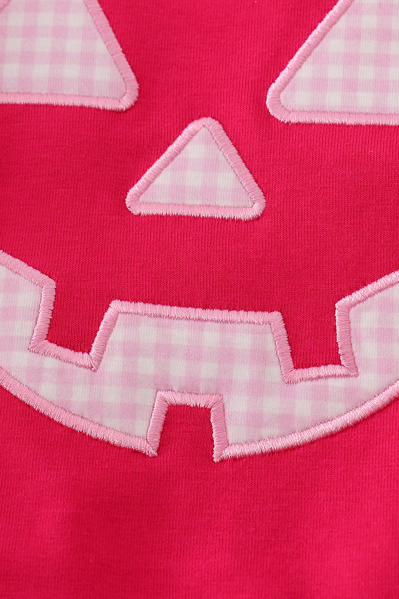 Pink checkered halloween applique baby bubble set