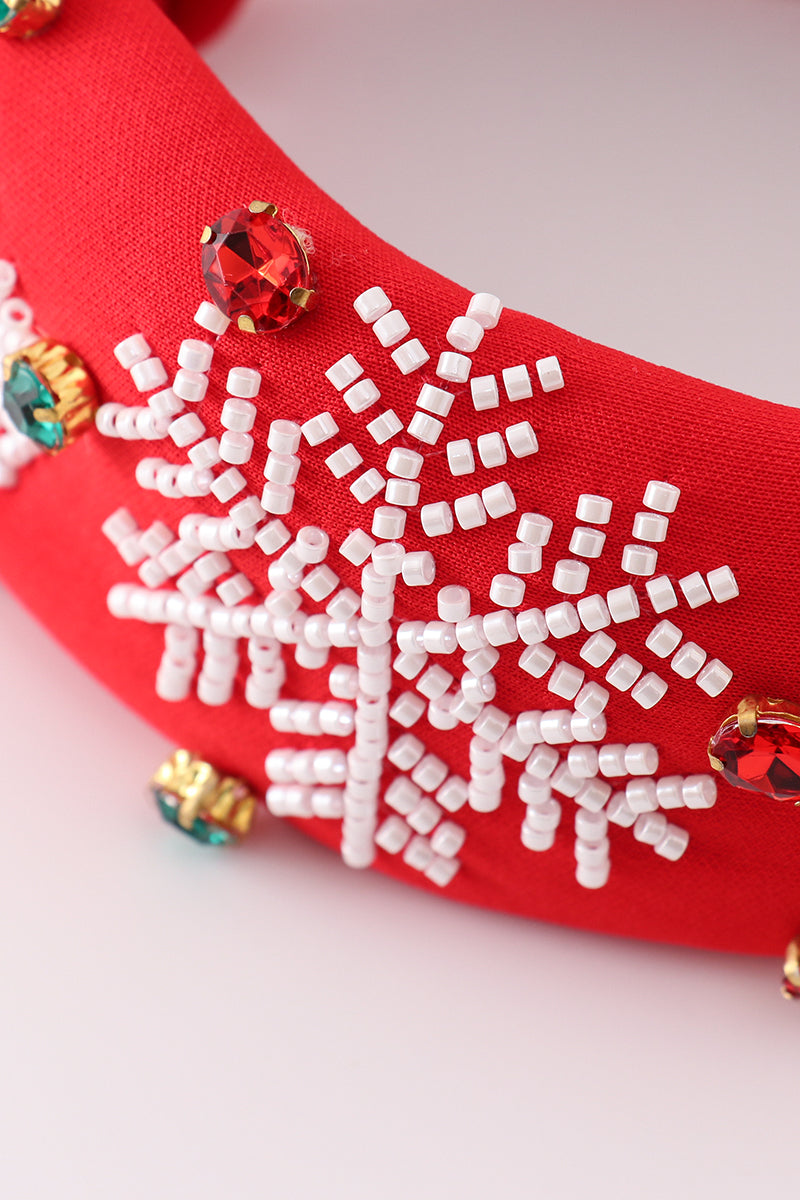 Red christmas snowflake embroidery adults headband