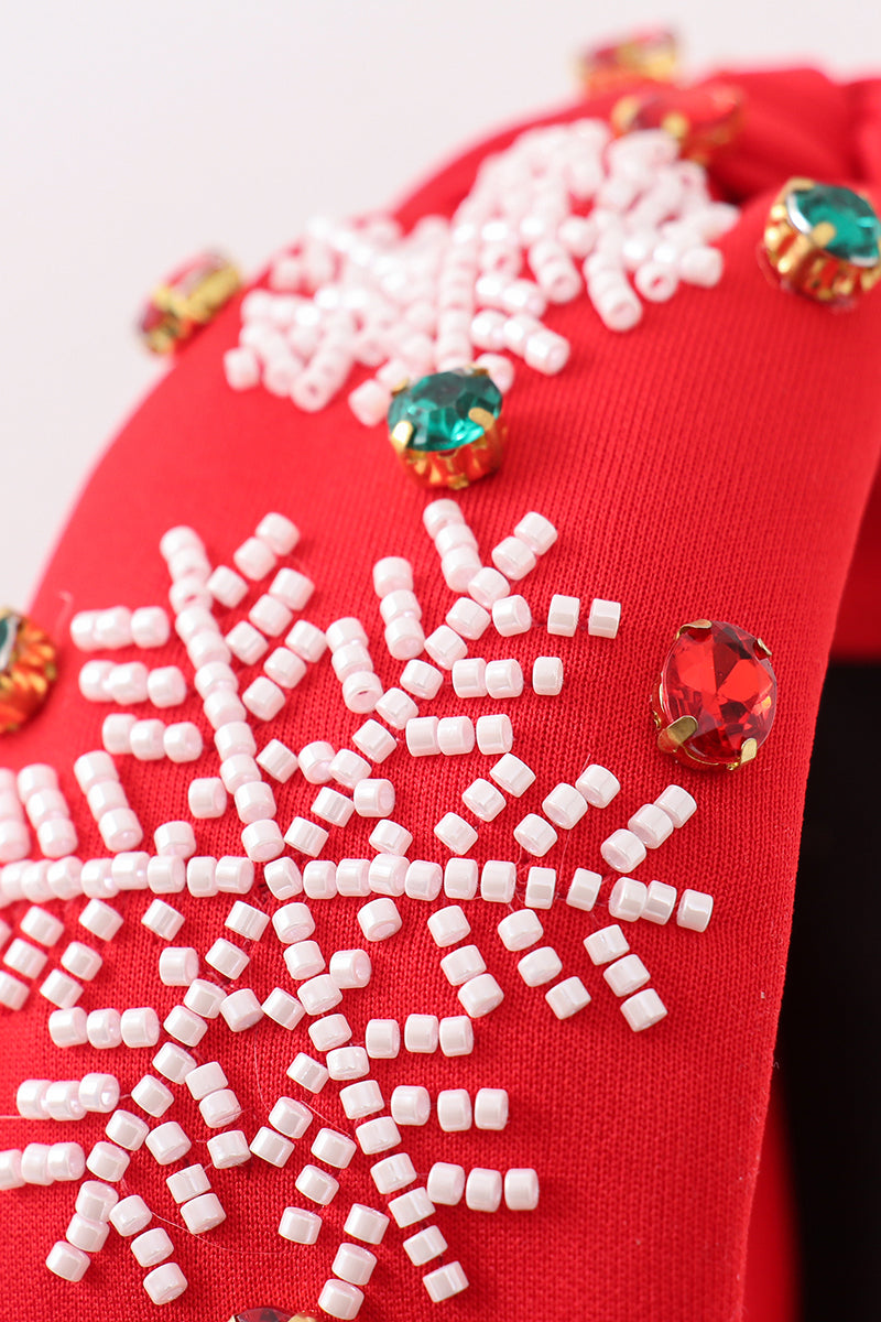 Red christmas snowflake embroidery adults headband