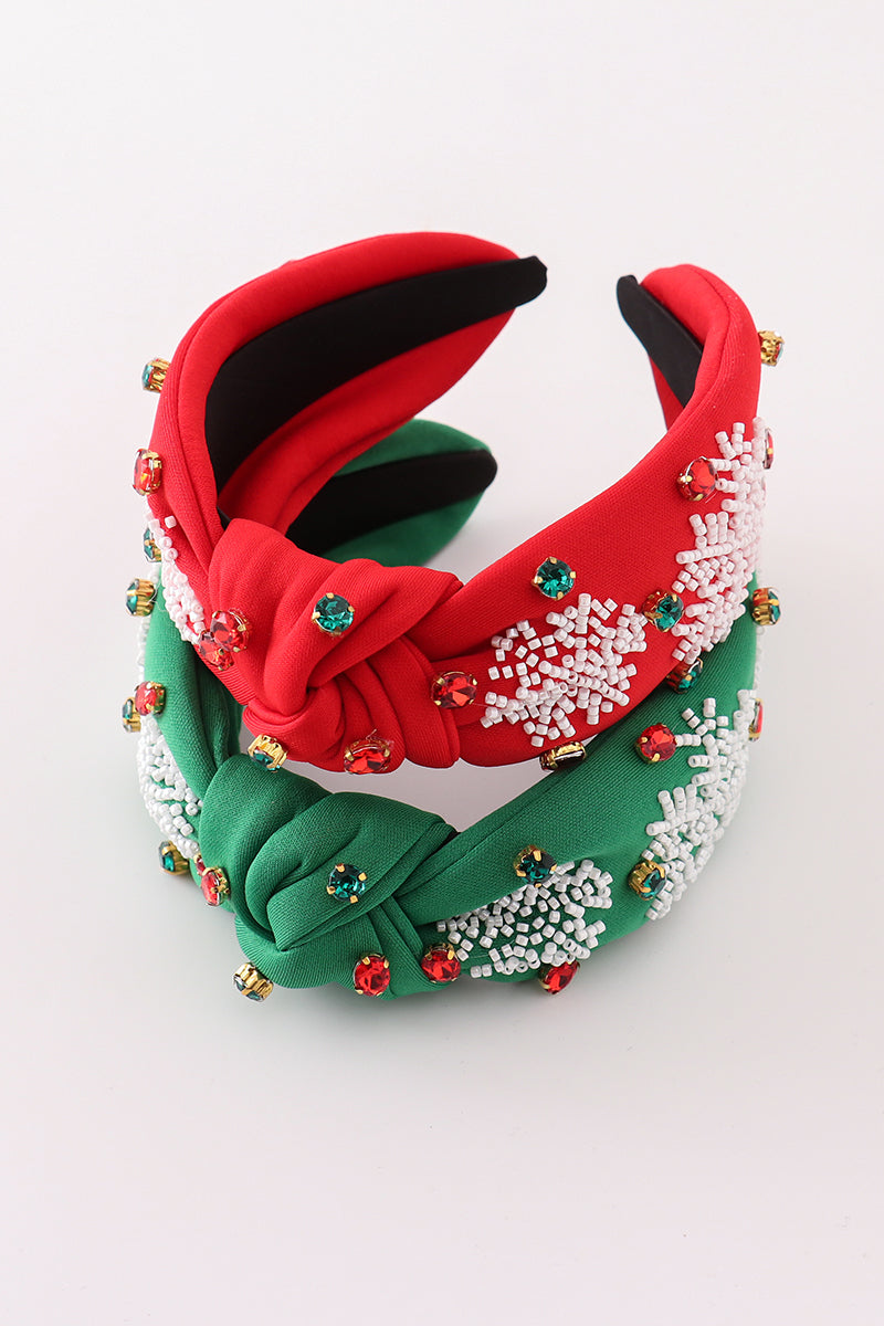 Red christmas snowflake embroidery adults headband