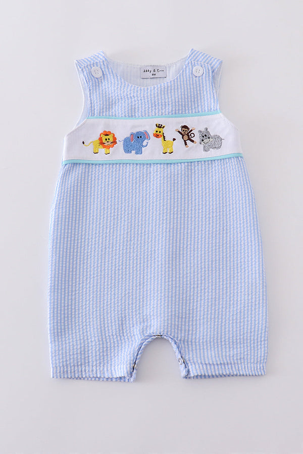 Blue seersucker animal embroidery jonjon