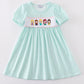 Blue princess embroidery girl gingham dress