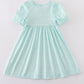 Blue princess embroidery girl gingham dress