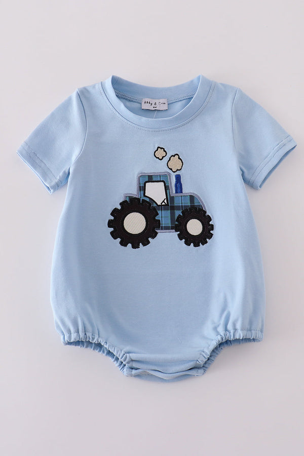 Blue tractor applique bubble