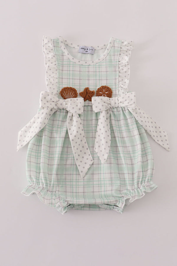 Green plaid sea shell starfish french knot ruffle bubble