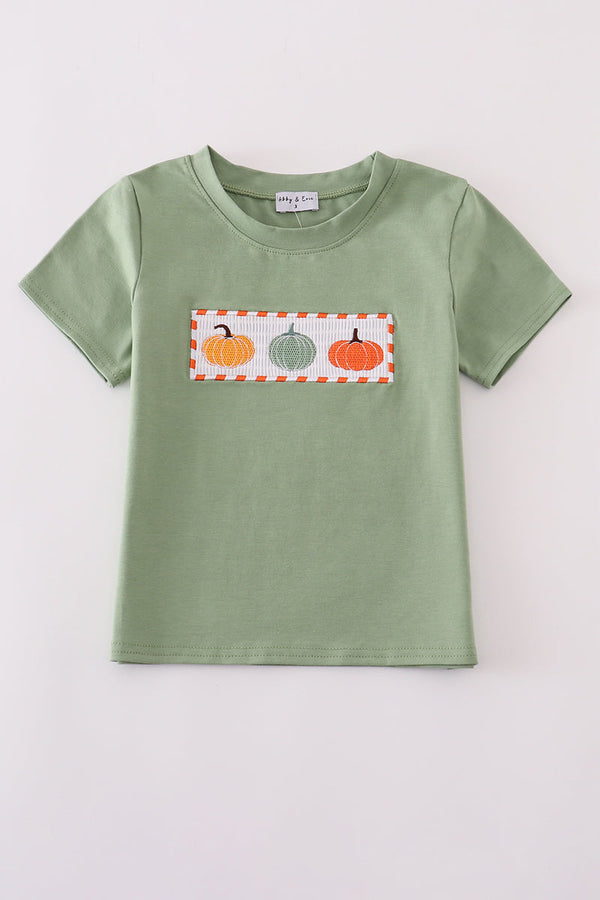 Green pumpkin smocked top