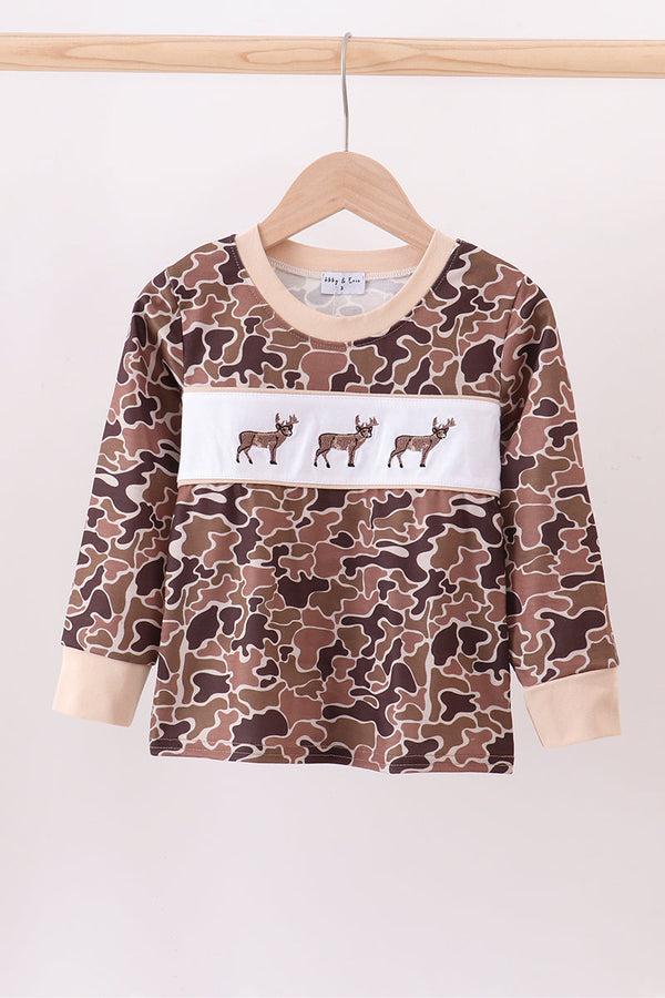 Camouflage deer embroidery ruffle top