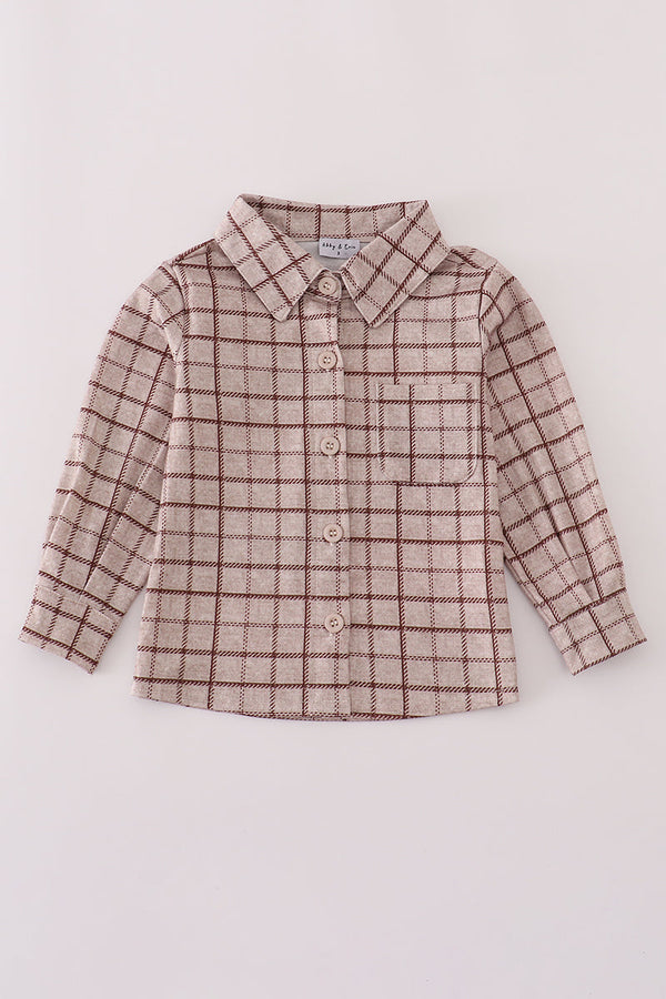 Brown plaid button down shirt