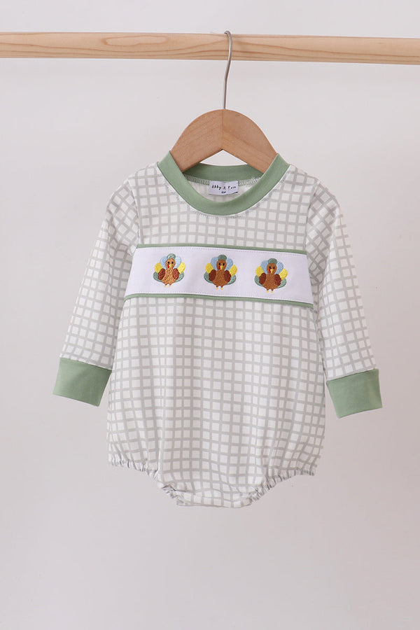 Green turkey embroidery gingham bubble