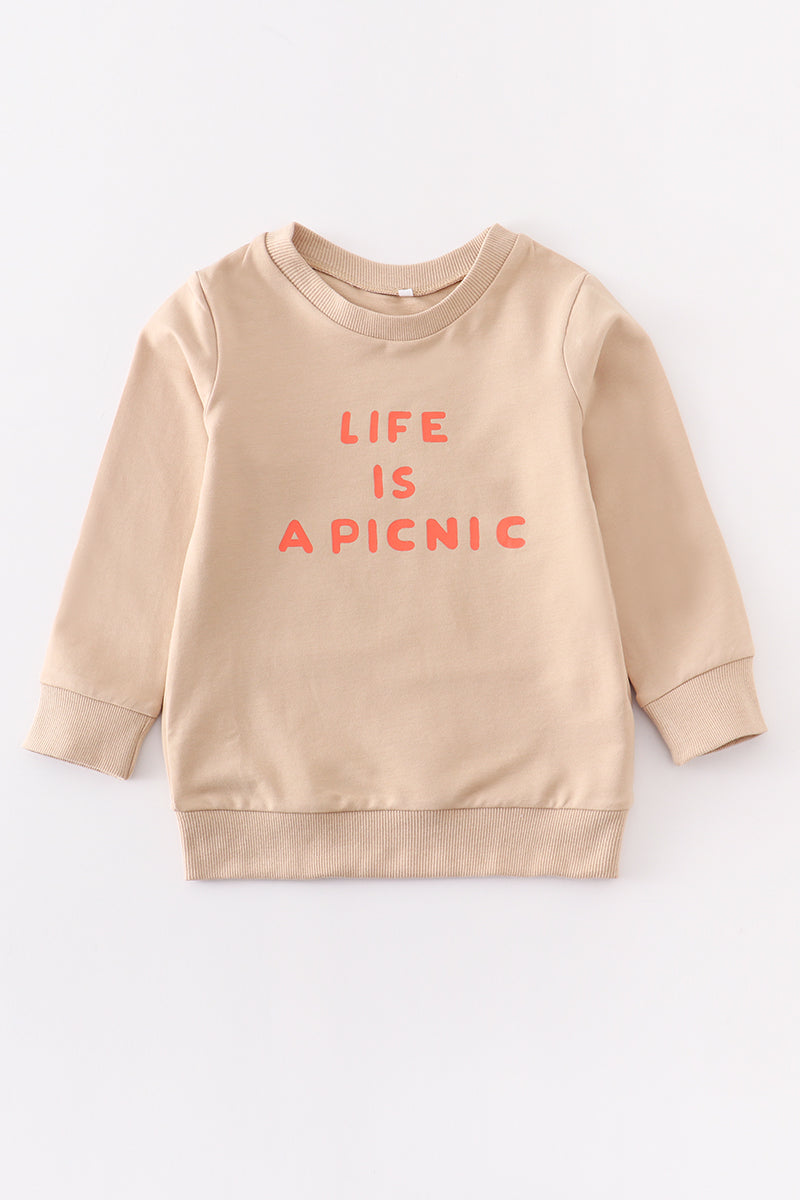 Beige LIFE IS picnic top