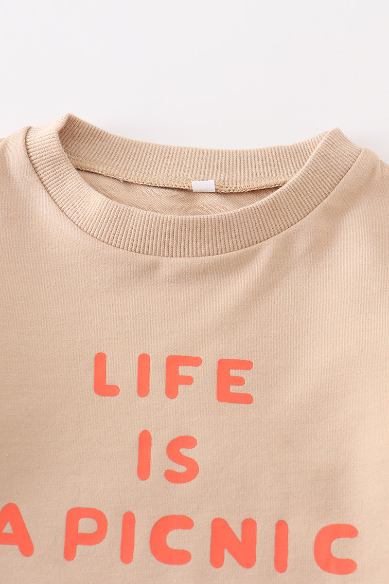 Beige LIFE IS picnic top