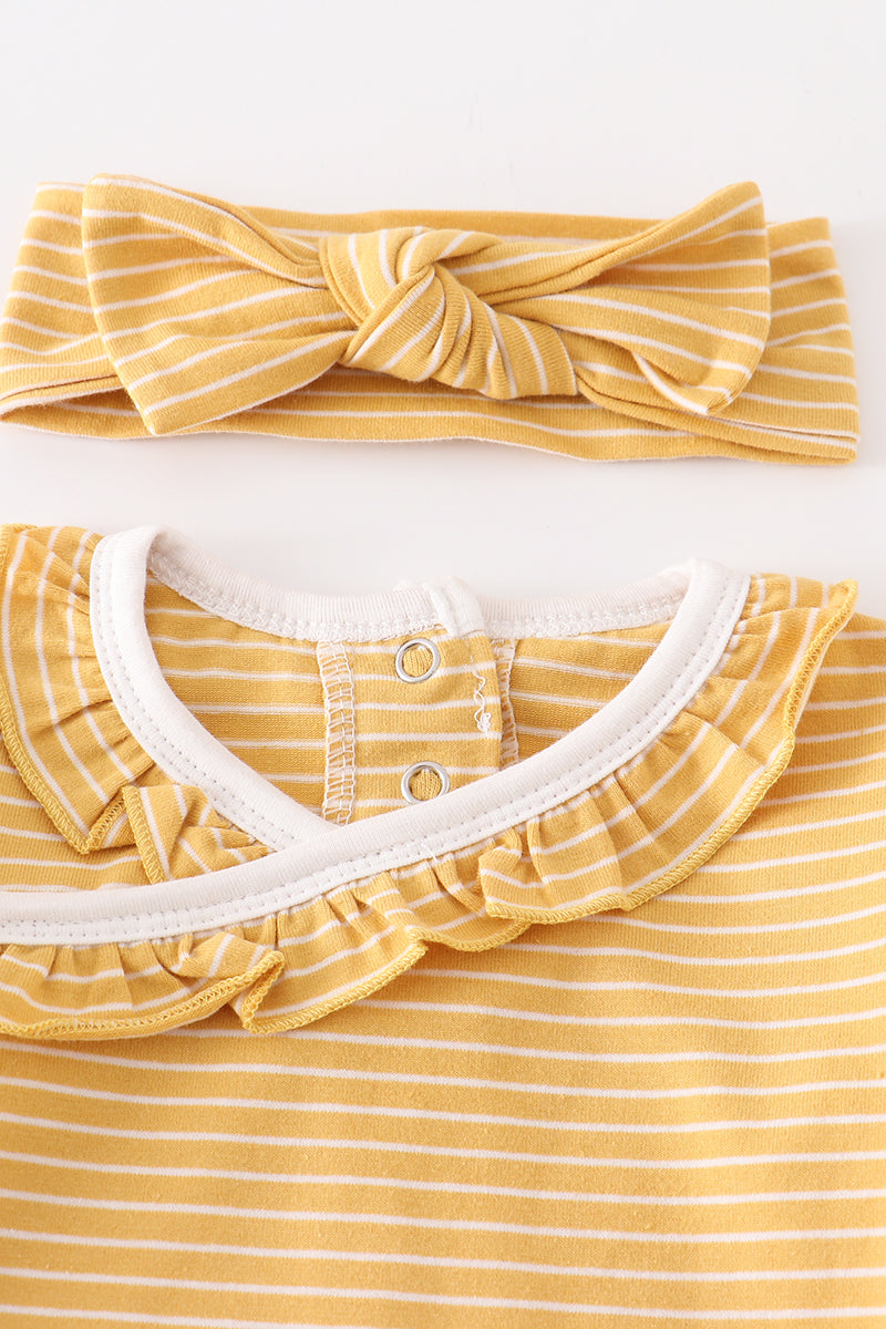 Mustard stripe ruffle baby 2pc gown