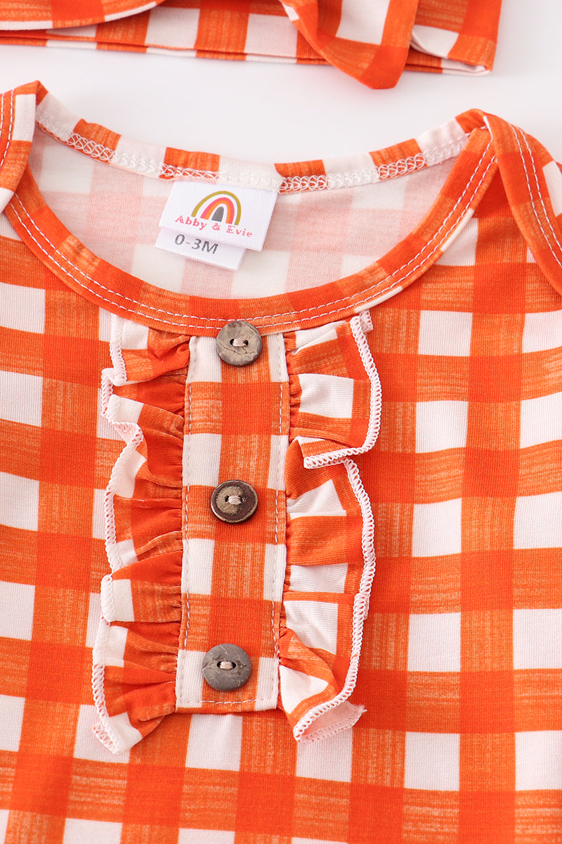 Orange plaid hairband baby gown