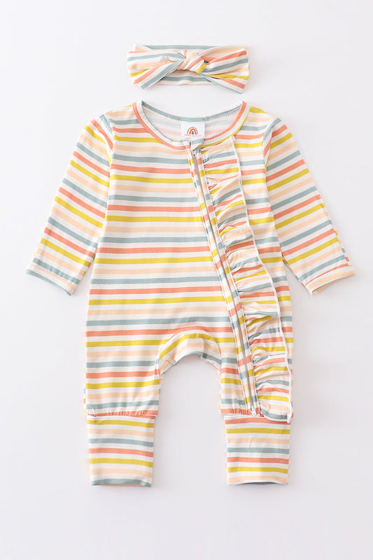 Multicolored stripe 2pc ruffle romper