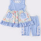 Blue floral plaid pocket girl set