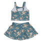 Teal floral print girl 2pc swimsuit