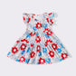 Red & blue floral tiered ruffle dress