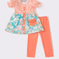 Coral floral plaid girl pants set