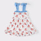 Blue boots bow ruffle dress