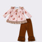 Pink cow ruffle girl set