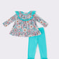 Blue floral ruffle girl set