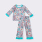 Blue floral ruffle girl pajamas set