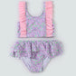 Purple floral print ruffle girl swimsuit