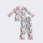 Pink princess print girl pajamas set