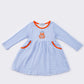 Blue stripe pumpkin applique girl dress