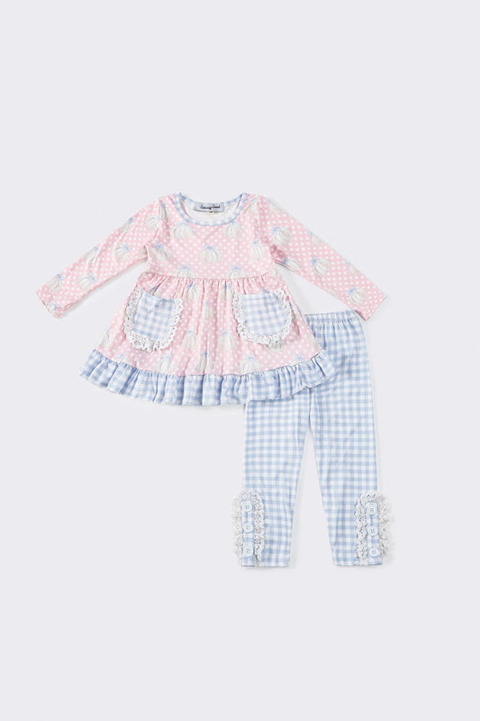 Pink pumpkin plaid ruffle set