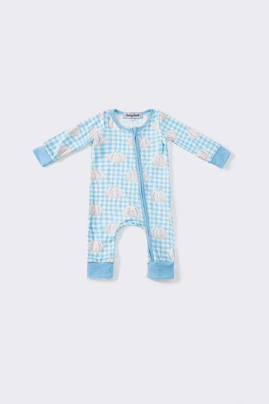 Blue pumpkin boy romper