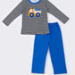 Blue truck applique stripe boy set