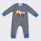 Blue truck applique stripe boy romper