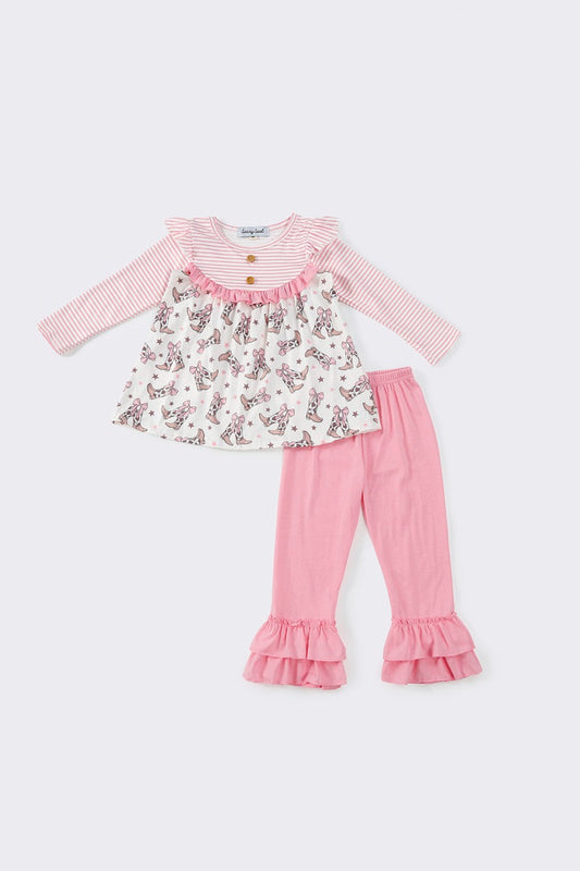 Pink boots stripe ruffle set