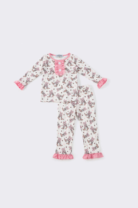 Pink boots ruffle pajamas set