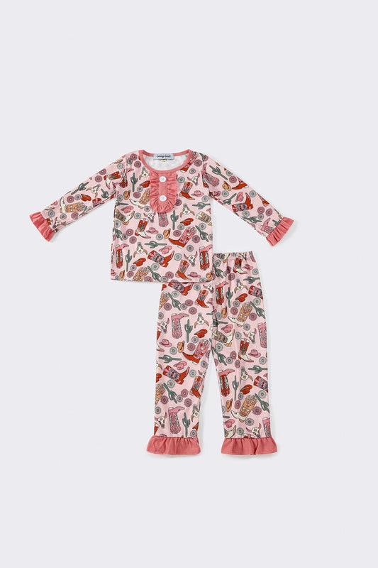 Pink western girl pajamas set