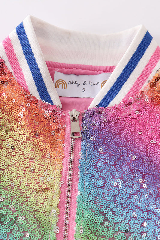 Ombre sequin bomber jacket