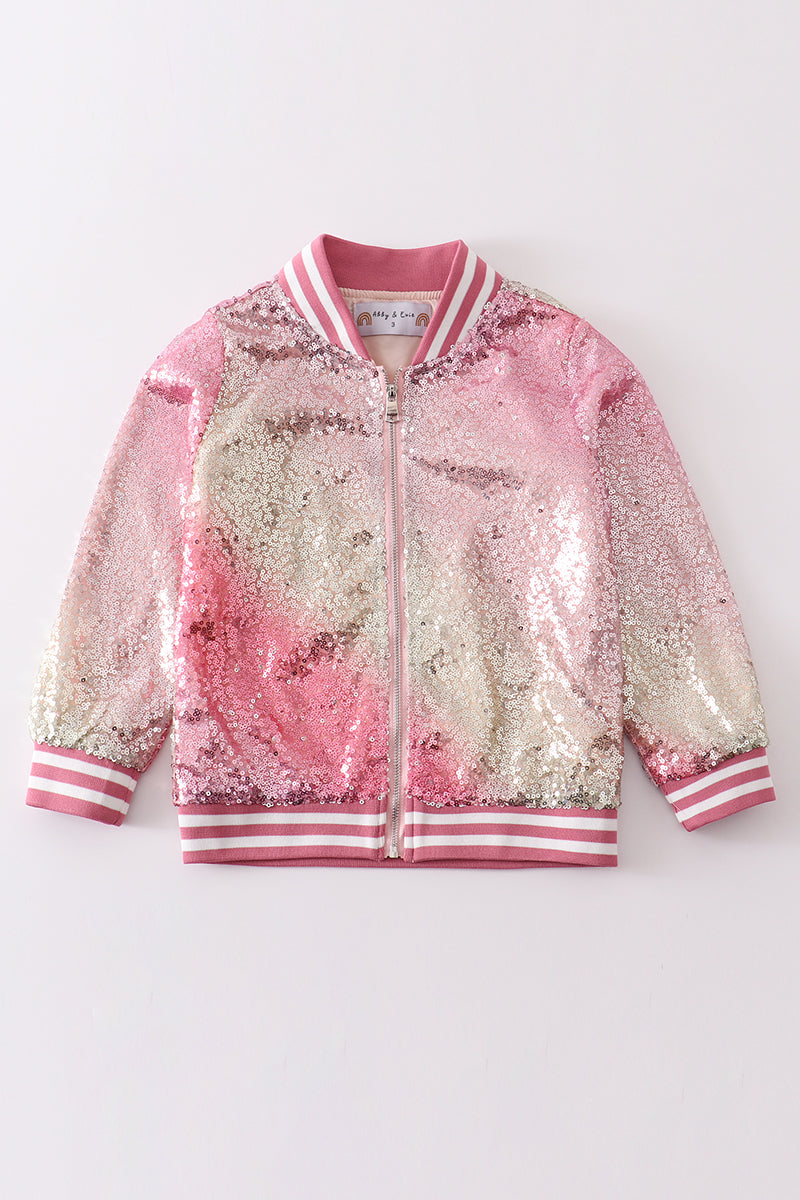 Pink ombre sequin bomber jacket