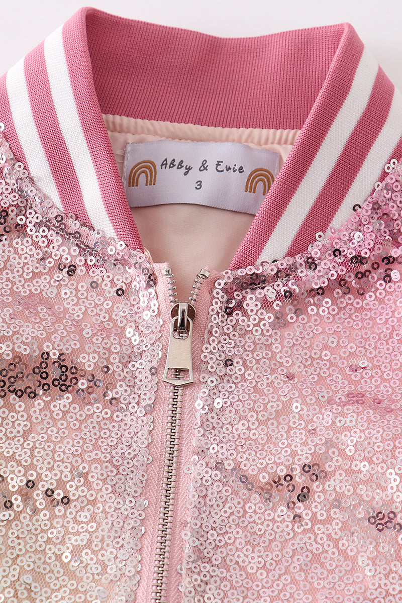 Pink ombre sequin bomber jacket