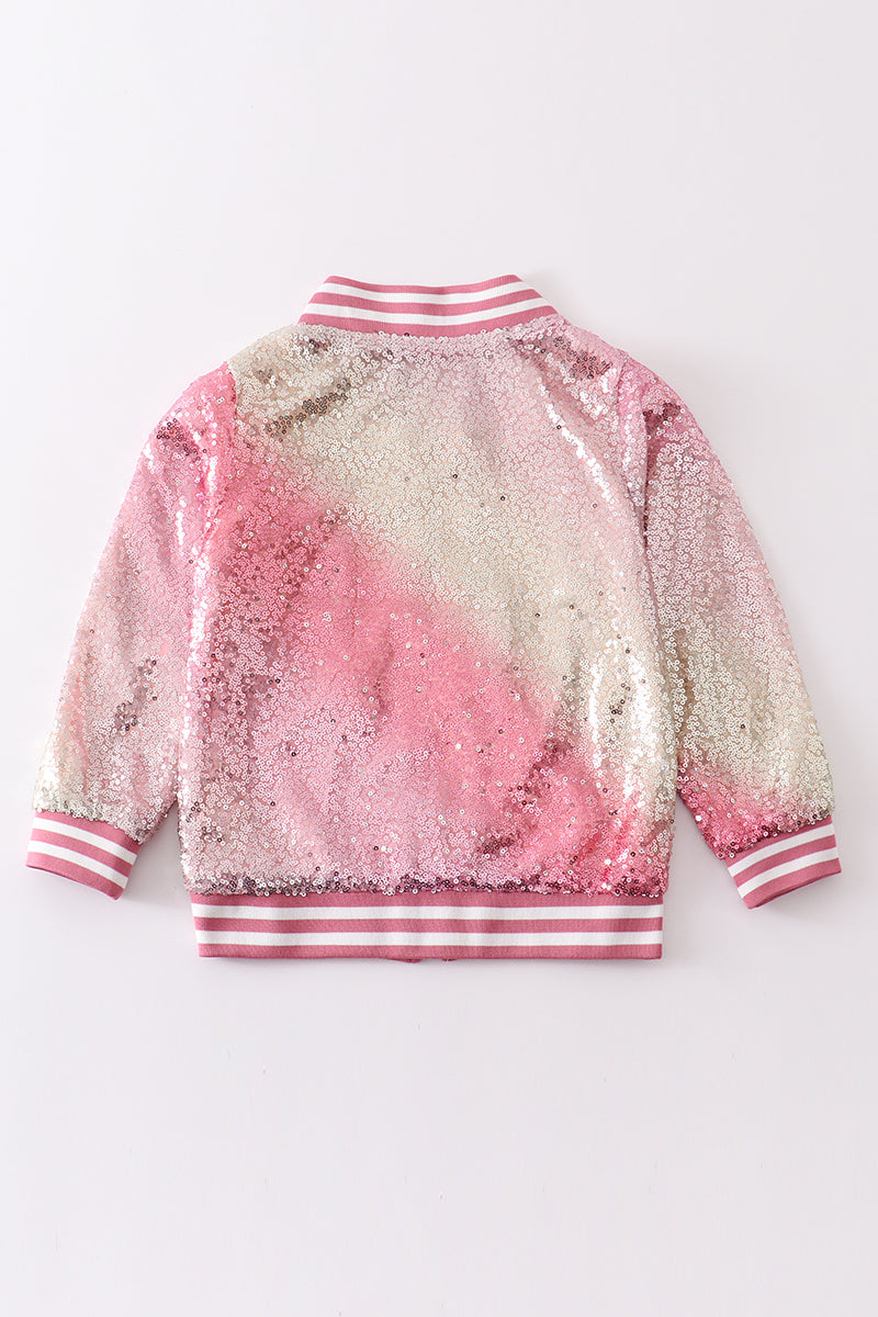 Pink ombre sequin bomber jacket