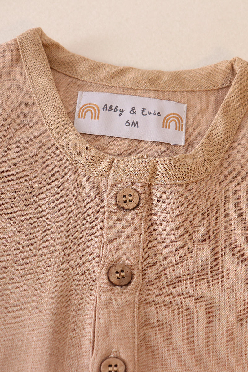 Khaki button down baby bubble