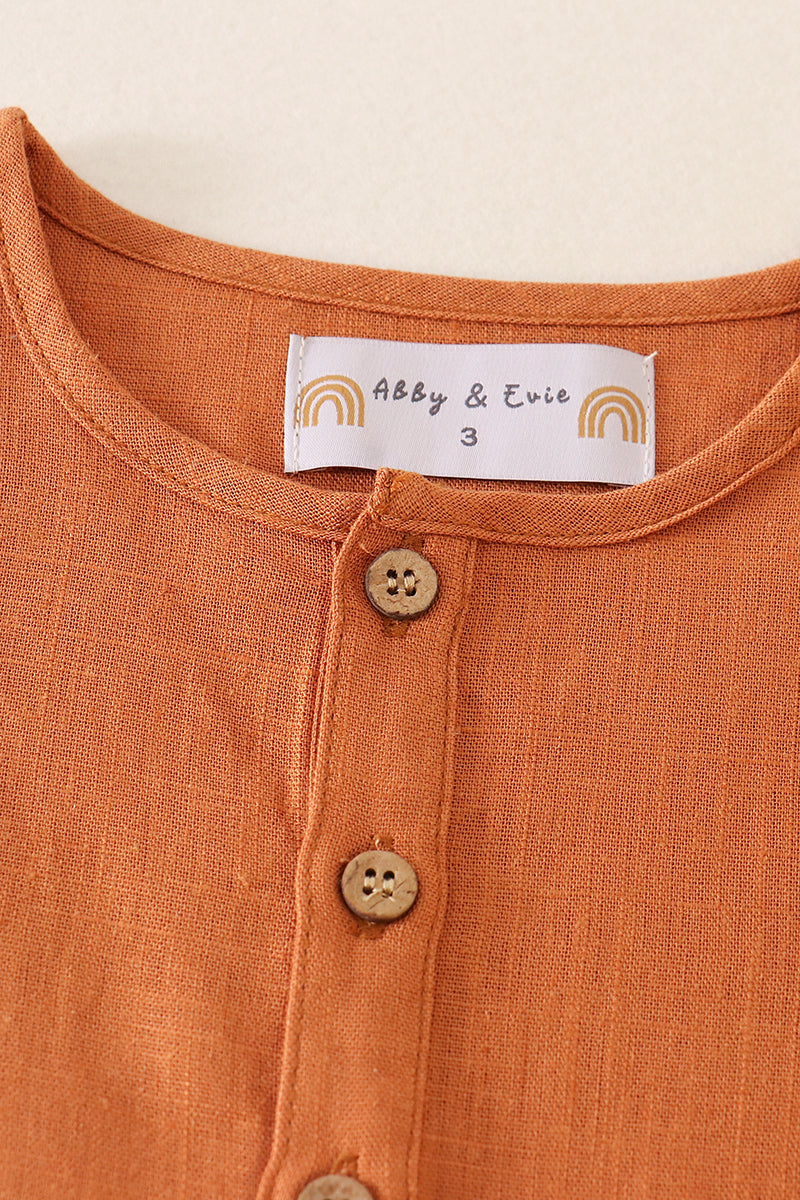 Brown button linen top