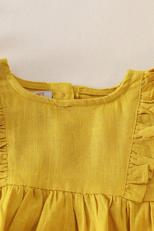 Mustard linen girl ruffle bubble