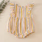 Multi stripe linen girl ruffle bubble